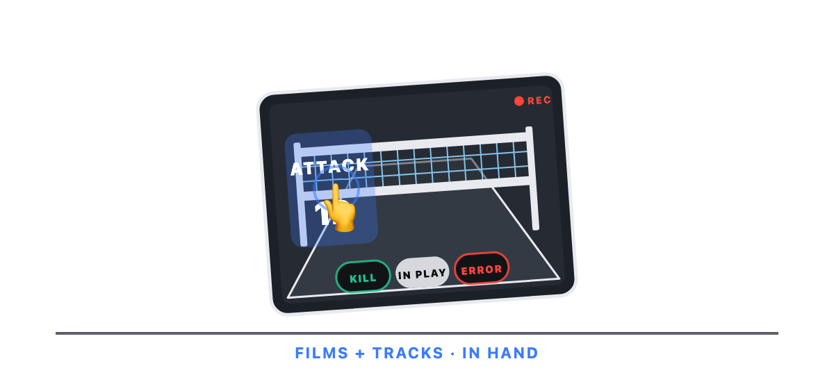 iPad in hand: Hold it in landscape: it films and tracks; tap the buttons over the video.